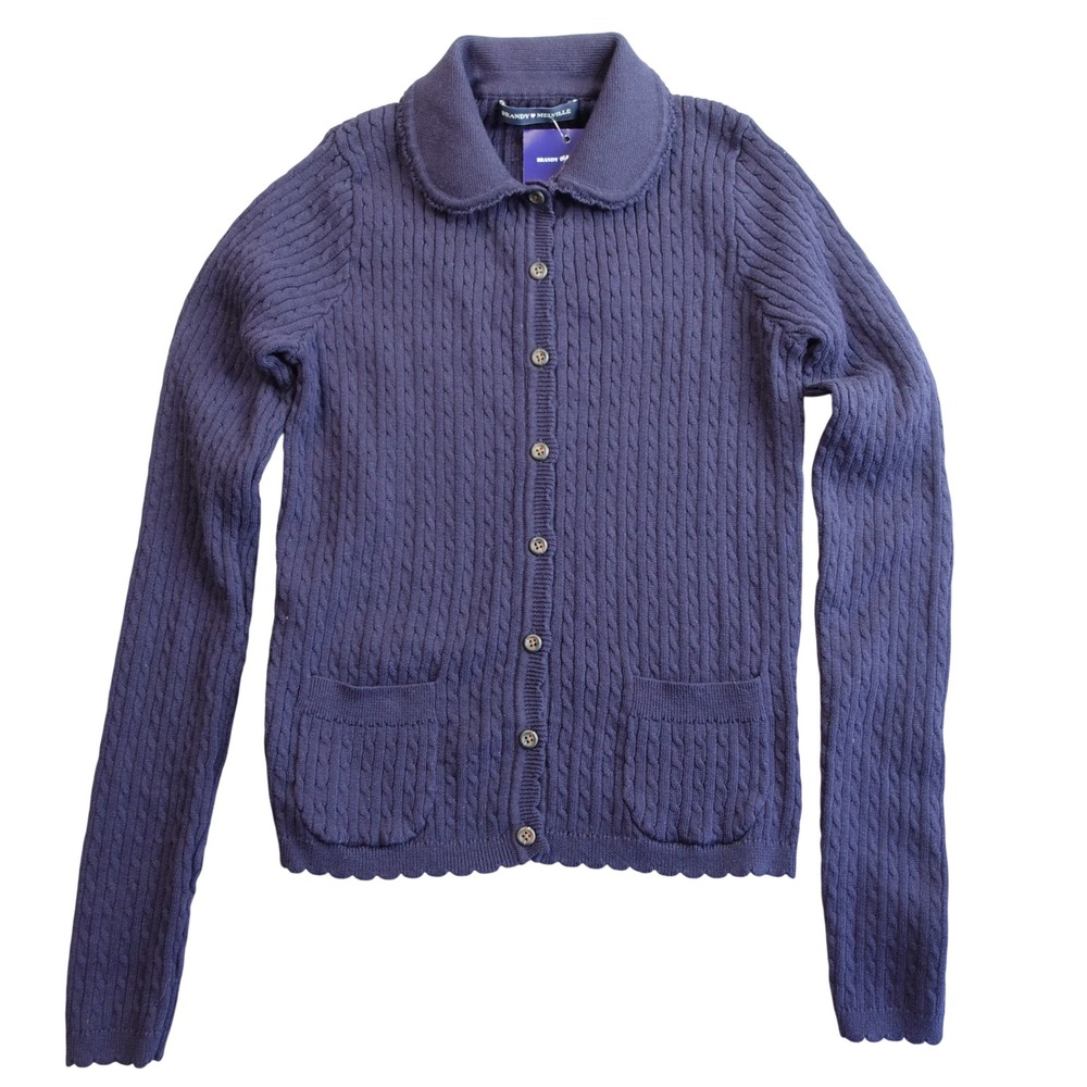 Brandy Melville Peter Pan Collar Cable Knit Cardigan OS Navy‎ Academia Coquette